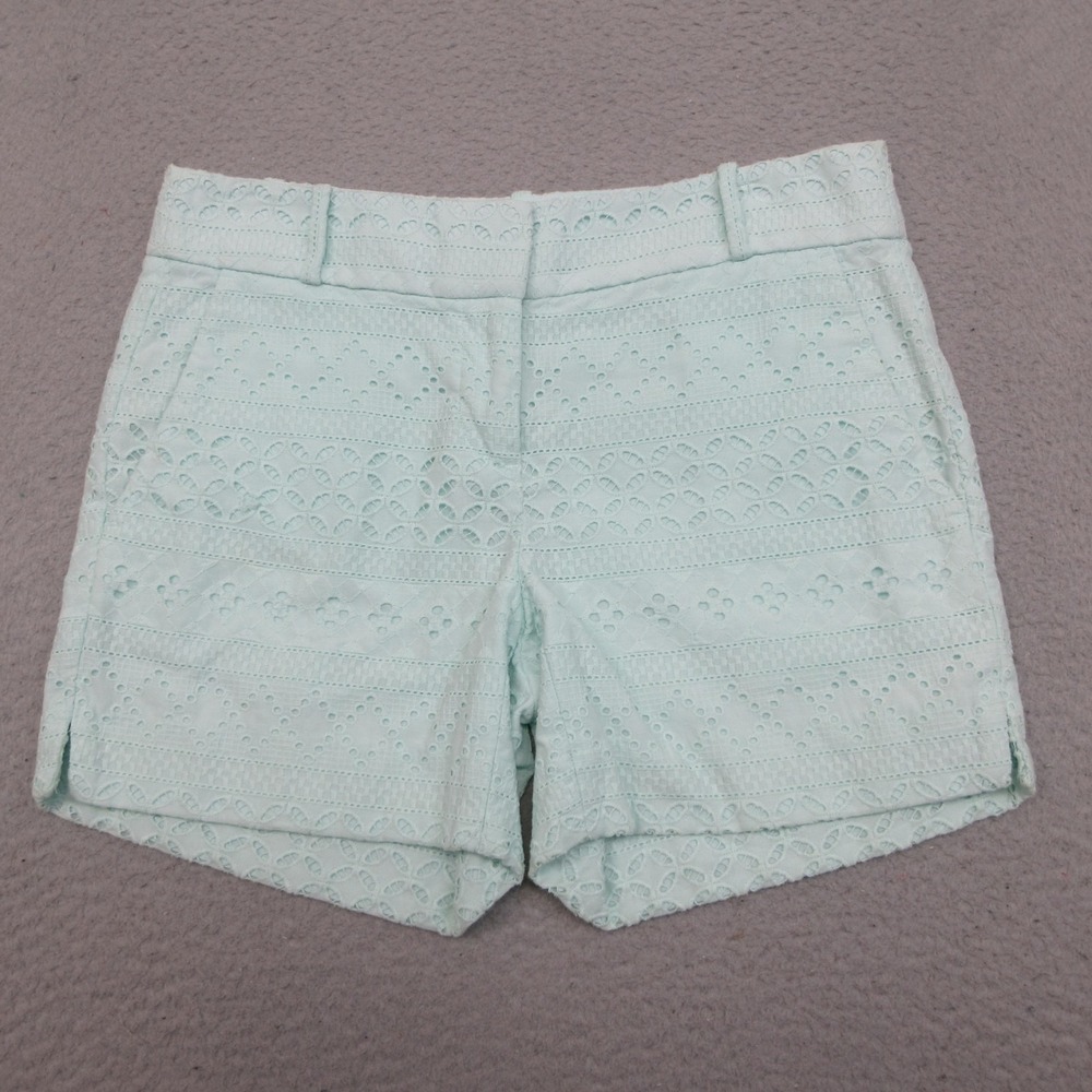 Ann Taylor LOFT Riviera Shorts Womens 0P Green Eyelet Lace Chino Lined Summer‎